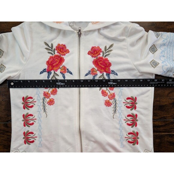 Adore Embroidered Full-zip Hoodie Large White Floral Flowers Boho Colorful - Picture 6 of 13